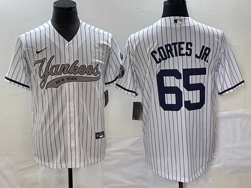 Men%27s New York Yankees #65 Nestor Cortes Jr White With Patch Cool Base Stitched Baseball Jersey